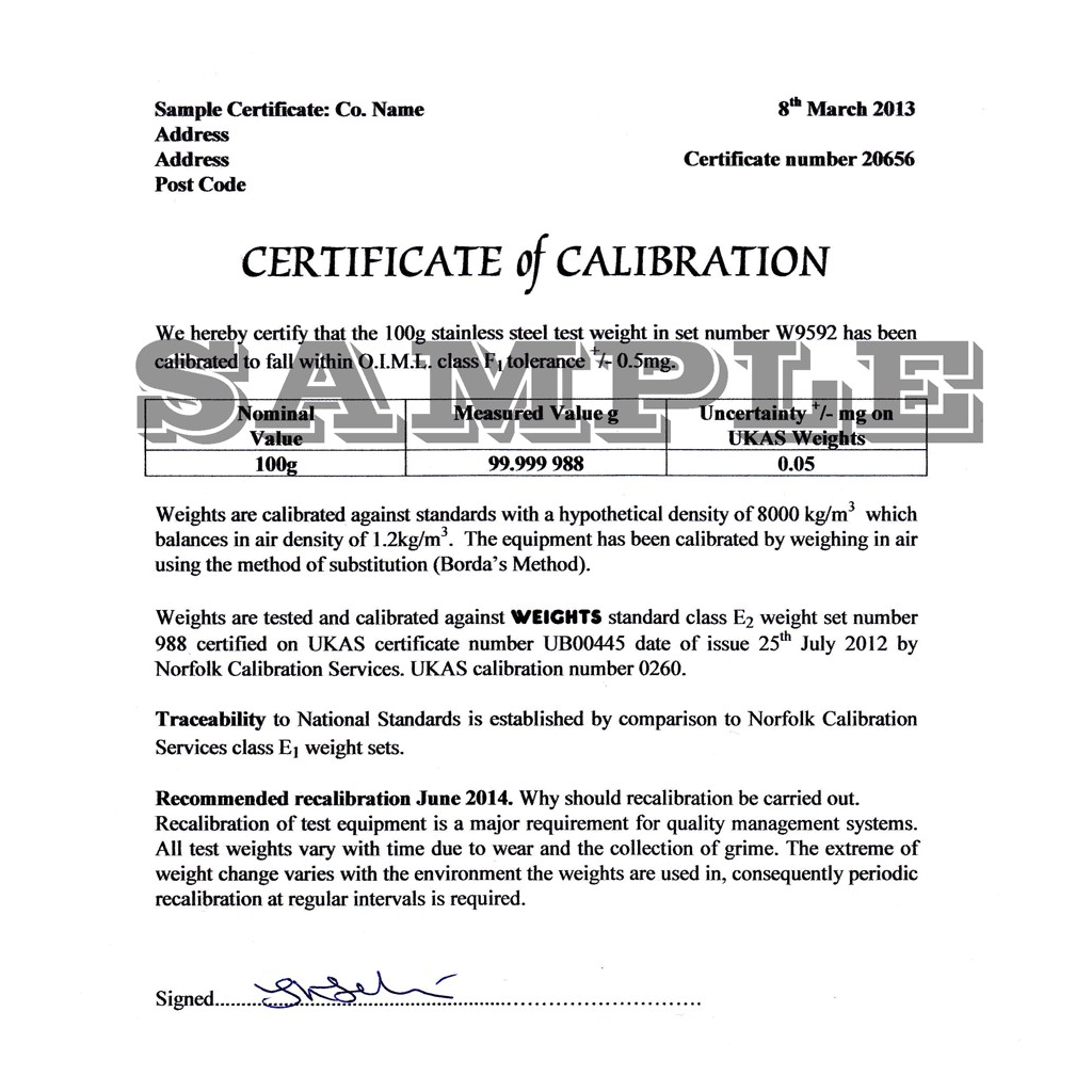 Brecknell Calibration Certificate - Scales and Balances  - 1